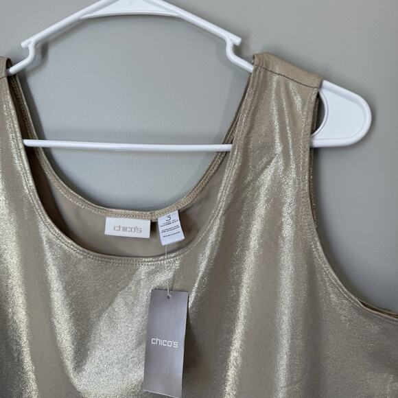Chico’s Layering Tank Top 3 US XL/16 Navy Blue Gold Shimmer Silver Metallic New - Picture 3 of 7